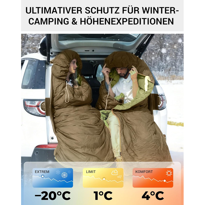 Сплячий мішок KingCamp для дорослих, 3 в 1, XXL, бавовна, фланель, теплий, знімний ковдру, Coldmaster (1200г)