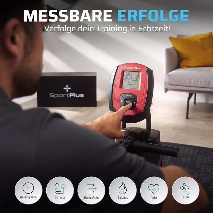 Гребний тренажер SportPlus для дому, складаний, з тихою магнітною системою гальмування, комп'ютер для тренувань, фітнес-обладнання для дому, Indoor гребний тренажер, сумісний з додатком (опціонально), комфортний