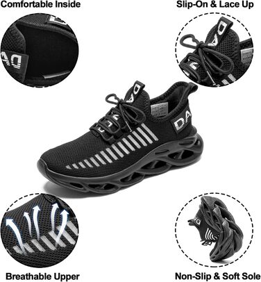 Кросівки для бігу DANNTO - чоловічі та жіночі, спортивні, легкі, дихаючі, з антиковзаючою підошвою, для занять у залі, фітнесу, вуличної бігової підготовки, чорні, 44 EU