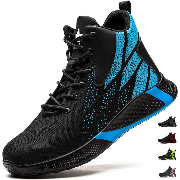 Зручні та безпечні робочі черевики з металевим носком для чоловіків та жінок. Дихаючі, антиковзкі, розміри 35-48 EU, колір блакитний.