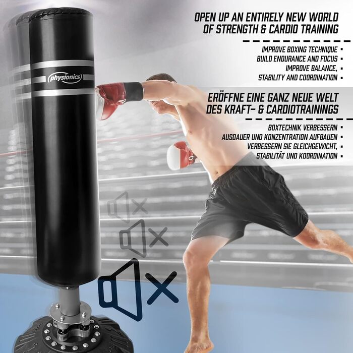 Боксерський мішок Physionics Standboxsack 175 см з наповнювачем, стійка з присосками - для боксу та фітнесу