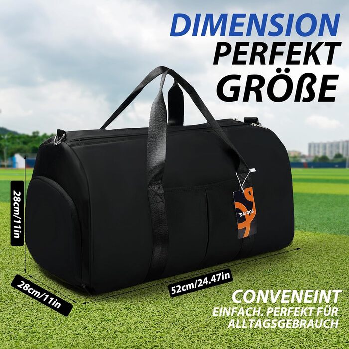 Спортивна сумка DAYGOS для чоловіків, 40л: водонепроникна сумка для тренувань, спортзалу, подорожей (чорна)