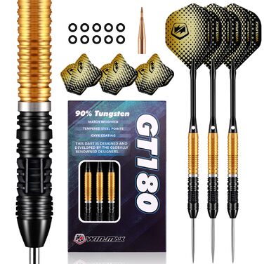 Дарти WIN.MAX з металевим наконечником 90% Tungsten (Вольфрам), 3 шт., 24 г, професійні сталеві дротики (Чорно-золоті 2026)