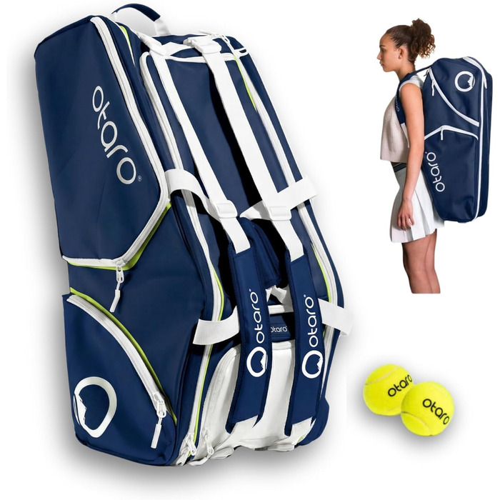 Сумка для тенісу Otaro Tennistasche 82L: Термосумка для 4 ракеток, відділення для взуття та охолодження, відділ для ноутбука, водостійка, синьо-біла