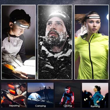 Налобний ліхтар Vokida Outdoor Vibes з широким кутом огляду, LED, USB, перезаряджається, датчик, чорний