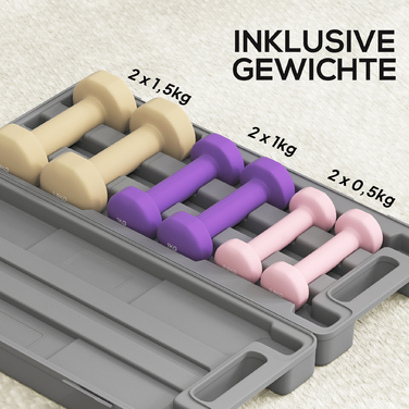 Набір гантелей HOMCOM 6 шт. у кейсі, з регульованою вагою 0,5 кг, 1 кг, 1,5 кг – ідеально для дому та спортзалу