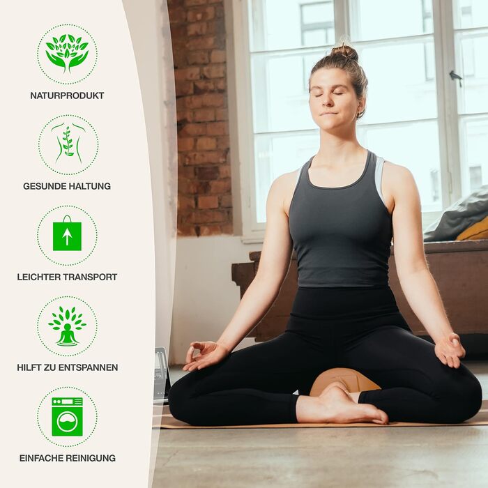 Йога подушка BACKLAXX® для медитації XL, діаметр 35 см, висота 15 см, з наповнювачем з гречаної лузпи, з відеокурсом - пуф-подушка для сидіння на підлозі (Абрикосовий жовтий)