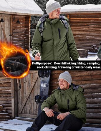 TACVASEN Зимова куртка для чоловіків, водонепроникна, тепла, флісова підкладка, софтшел, дихаюча, функціональна куртка з відстібаною капюшоном (S, армійний зелений)