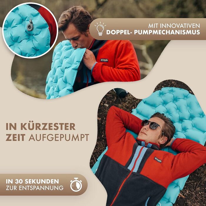 Килимок туристичний NATURBUMMLER® Ultraleicht Cloud Nap+ надувний, 195x56 см, для кемпінгу, трекінгу, фестивалів, зеленого кольору