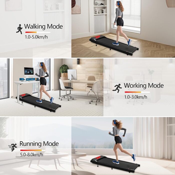 Біговий доріжка Romon для дому, Walking Pad з нахилом, компактний, подвійна амортизація до 120 кг, 2-6 км/год з LED-дисплеєм та Bluetooth APP, портативний, без монтажу, фітнес-обладнання для дому та офісу