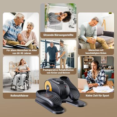 Міні еліптичний тренажер MERACH для дому, електричний крос-тренажер під стіл з пульт дистанційного керування, дисплеєм, 12 швидкостей, петлі для ніг, тихий та портативний, для людей похилого віку та дорослих (E37-Schwarz)