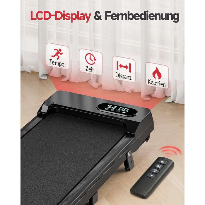 Walking Pad для дому HomeFitnessCode: електричний біговий килимок з нахилом, 1-8 км/год, чорний глянцевий