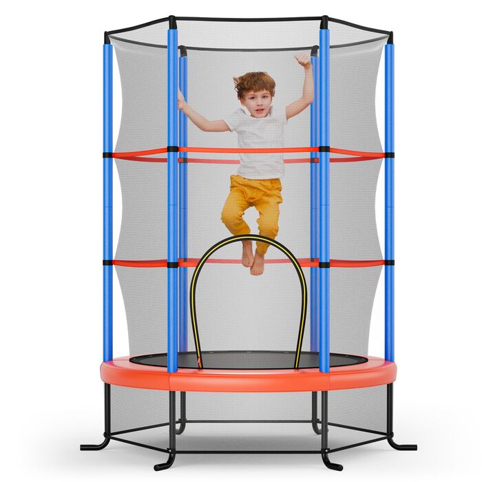 Трамплін GOPLUS для дому з сіткою безпеки, дахом, сталевою конструкцією, Ø165 см, до 135 кг, блакитний