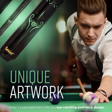 Billard Queue від IgnatGames: професійний бик з канадського клена (18/19/20/21 oz), з чохлом, інструментом для наконечників, рукавичкою та крейдою (590 мл, зелений)