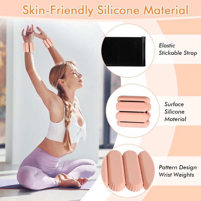 Ваги для зап'ясть та щиколоток для жінок та чоловіків, регульовані, силіконові, для фітнесу, йоги, бігу, танців - рожеві