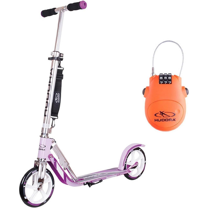 Самокат HUDORA BigWheel 205 для дітей і дорослих, складаний, регульована висота, з тросовим замком і ременем для перенесення, для міста, до 100 кг, від 6 років