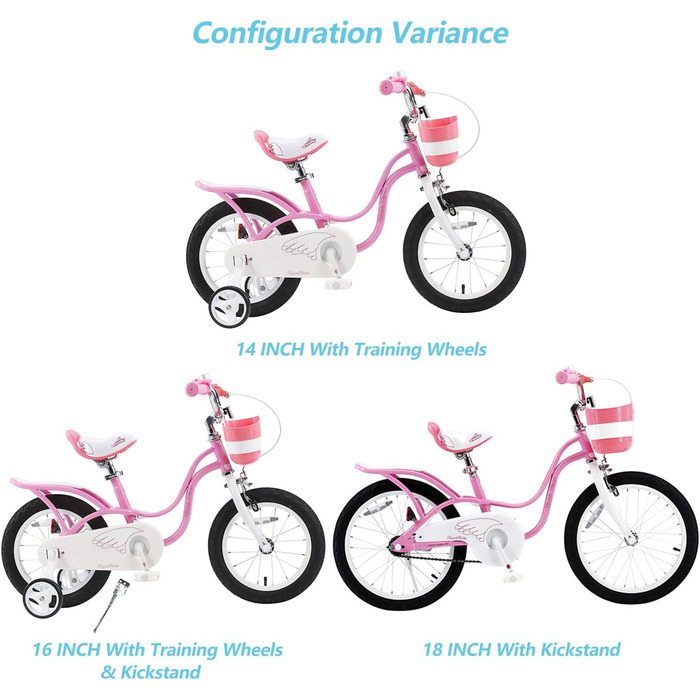 Дитячий велосипед Royal Baby Little Swan 16 дюймів з додатковими колесами для дівчаток (3-10 років), рожевий