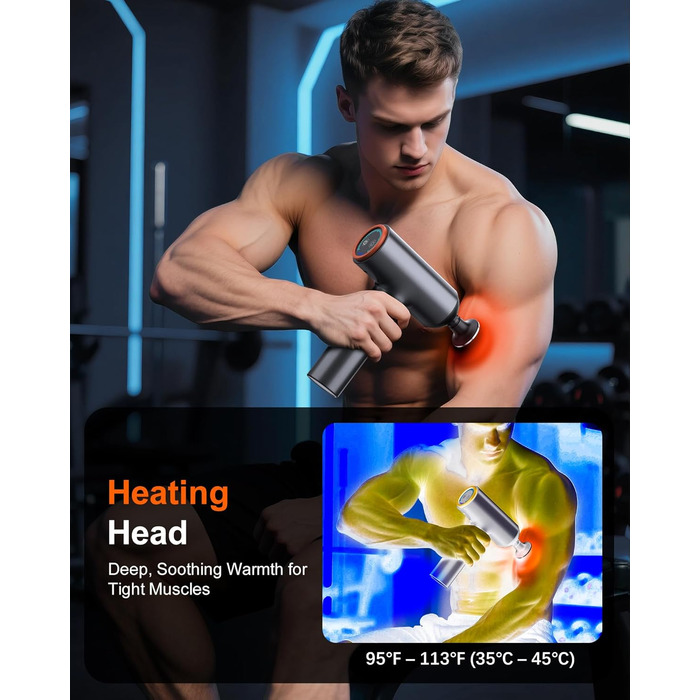 Масажер для м'язів Arboleaf з підігрівом та LED-дисплеєм, 6 насадок, 5 рівнів інтенсивності та 3 режими підігріву