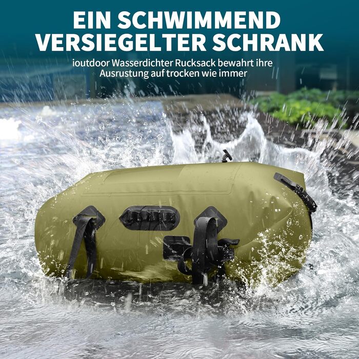Водонепроникний рюкзак ioutdoor 30-35 л, rolltop, для водних видів спорту, велоспорту та туризму, з м'якими лямками та водонепроникною блискавкою