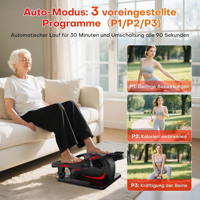 Еліптичний тренажер під стіл для дому, 2 в 1 електричний з 15 швидкостями та 3 автоматичними режимами, тренажер для ніг для літніх людей з пультом дистанційного керування, тихий та портативний (рожевий, 15 швидкостей + 3 автоматичні режими)