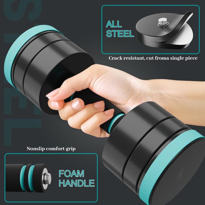 Набір гантелей Dripex, регульовані гантелі 2 шт. зі сталі, вага 2.5 кг x 2, 5 кг x 2, 10 кг x 2, короткі гантелі для дому (2 x 10 кг)