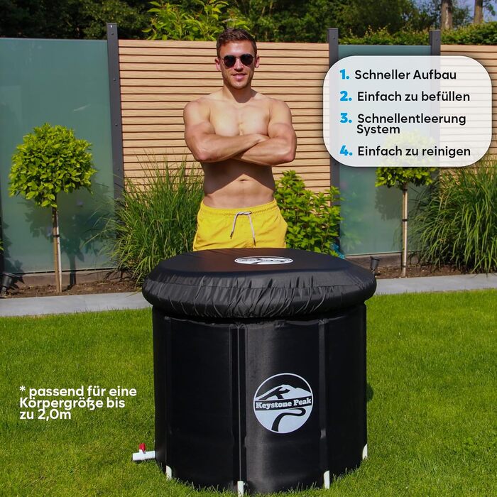 Портативна ванна для криотерапії Cold Plunge Tub — надувна ванна для холодних купань, відновлення м'язів та велнесу, чорна