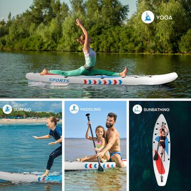 Надувне SUP-борд Panana з аксесуарами: комплект для веслування стоячи, регульове весло, протиковзне покриття (325x81x15см, білий)