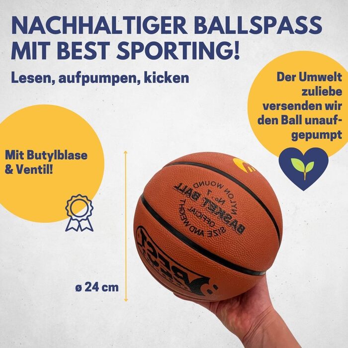 Баскетбольний м'яч розмір 7 Best Sporting, офіційна вага, преміум якість, для вулиці, темно-коричневий дизайн