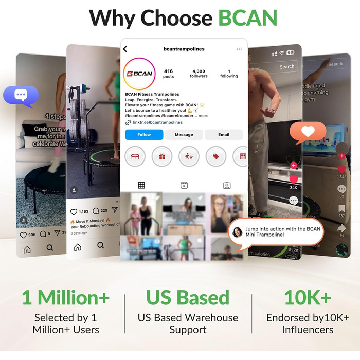 Трамплін для дому BCAN Fitness, діаметр 102/122/130 см, пружинний/з еластичними тросами, для дорослих до 250 кг, з регульованими ручками, тихий та з низькою вібрацією, зелений 102 см