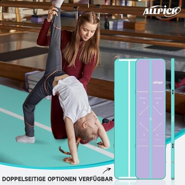 Гімнастичний надувний мат ALLPICK 4м, 10см, двосторонній, для йоги, тумблінгу, фіолетово-зелений