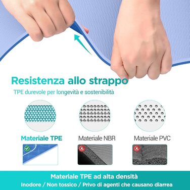 Килимок для йоги Sportmatte – 70 з друкованими позами, неслизький матеріал TPE, для гімнастики, пілатесу, дому та подорожей, фітнес-килимок для жінок та чоловіків, 181x63x0,6 см (Глибокий синій та світло-синій)