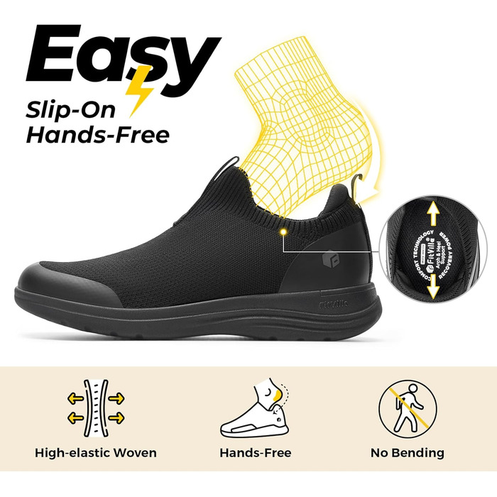 Жіночі кросівки FitVille V3: зручні, дихаючі, широкі (38 EU) для ходьби, фітнесу, занять спортом та активного відпочинку. Чорний колір