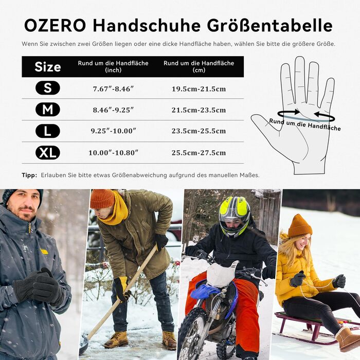Зимові рукавички OZERO для чоловіків та жінок -30°C, з оленячої шкіри, водонепроникні, вітронепроникні, для водіння, походів, велосипеда, чорні