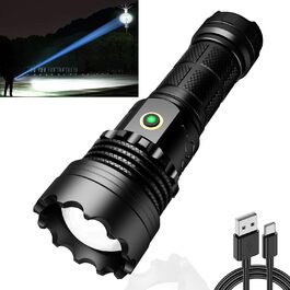 LED ліхтарик тактичний екстремально яскравий з 2 COB-лампами, 9 режимів, USB, водонепроникний IPX6, для кемпінгу, туризму, риболовлі, активного відпочинку, надзвичайної ситуації (R02)