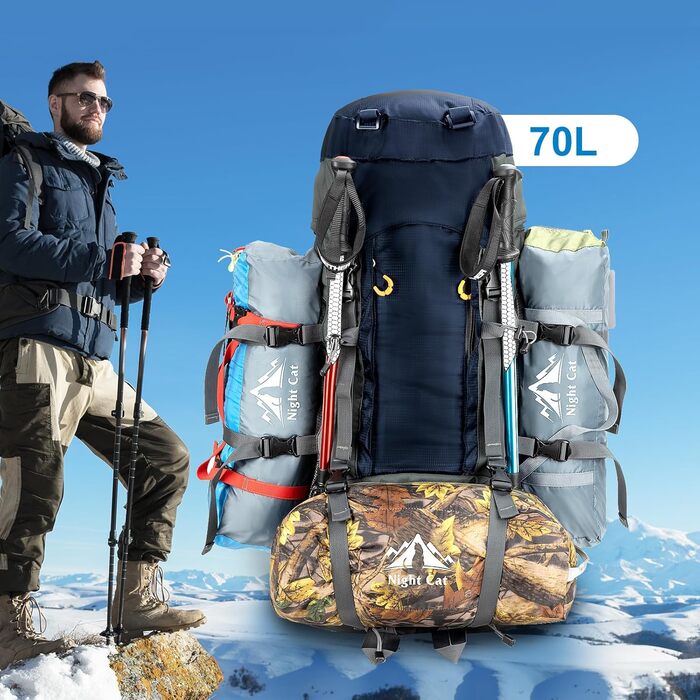 Рюкзак Night Cat 90L для туризму, подорожей, кемпінгу, дихаючий, чоловічий/жіночий, для трекінгу, альпінізму, велоподорожей, синій