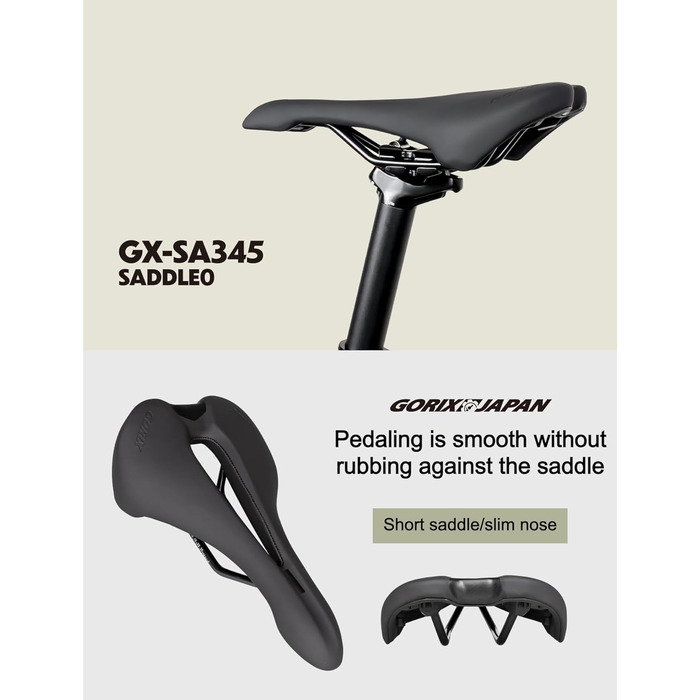 Велосипедне сідло GORIX GX-SA345, короткий ніс, легке, широке, зручне, для MTB та шосейного велосипеда