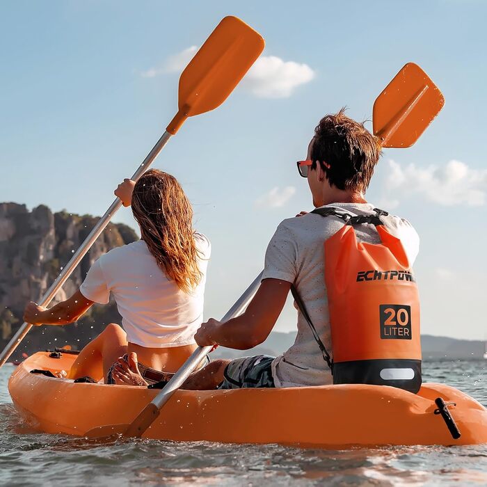 Водонепроникний мішок ECHTPower Dry Bag 5L/10L/20L для плавання, каякінгу, SUP з регульованим ремінцем та світловідбиваючими смугами (зелений, помаранчевий)