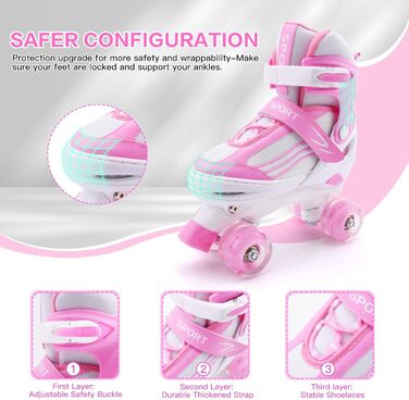 Дитячі ролики Kinder Rollschuhe для дівчаток та хлопчиків, регульовані, з підсвічуванням, кольори: білий та рожевий, розмір EU 28-32