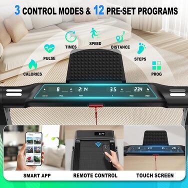 Біговий тренажер ORISYN для дому, складаний, 1-12 км/год, 3 в 1 Walking Pad з LED-дисплеєм, 12 програм, пульт ДК, сумісність з APP, чорний