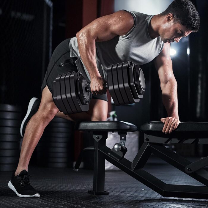 Набір гантелей Dripex: 11 кг, 24.5 кг, 41 кг. Регульовані диски, антиковзні ручки, підставка. Для фітнесу, окремо або пара. 41 кг x2 (10 рівнів налаштування)