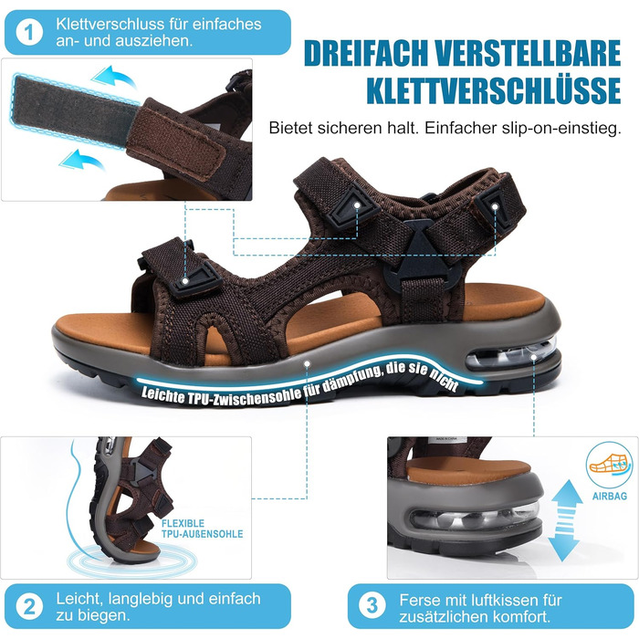 Сандалі дитячі Visionreast для хлопчиків, пляжні, спортивні, трекінгові, з амортизуючою підошвою, протиковзкі, літні, для прогулянок, коричневі, 28 EU