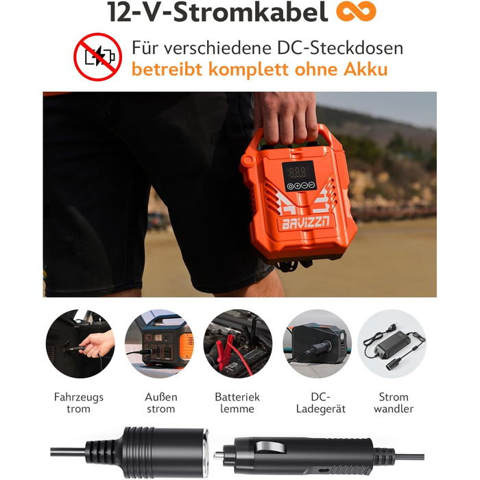 Електричний двоступеневий насос для SUP-дошки та човнів 12V 22PSI з автостопом, набір з 8 насадок (надув та спускання)