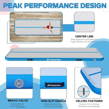 Надувна гімнастична матка Track 5м з електричним насосом, килимок для йоги, кемпінгу, фітнесу, спорту (м'ятно-зелений, 400x100x10 см)