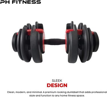 Регульована штанга 24 кг – окрема – 15 в 1 – для дому та силових тренувань. Компактна, чорно-червона