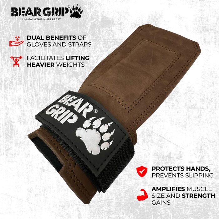 BEAR GRIP – багатофункціональні шкіряні ремені для важкої атлетики, коричневі, міцна вага, для тренувань