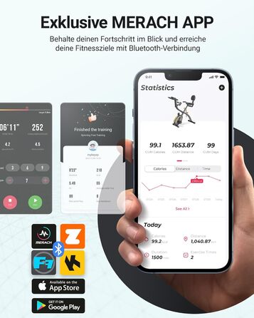 Велотренажер MERACH 4-в-1 з додатком, тихий, магнітний опір 16 рівнів, LCD-дисплей, вимірювання пульсу, складаний, зручне сидіння, еластична стрічка