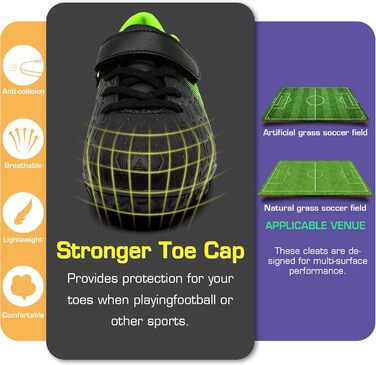 Дитячі футбольні бутси Kinder для залу та вулиці: чорно-зелені, розмір 31 EU