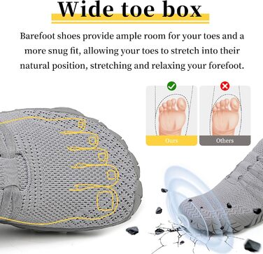 Босими кросівки для жінок та чоловіків: широкі, легкі, дихаючі, з нульовим перепадом, для трейлу та бігу по асфальту. Unisex, розміри 36-46 EU (39 EU, сірий)