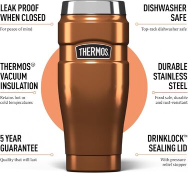 Термокружка Thermos King, нержавіюча сталь, 470 мл, мідне покриття