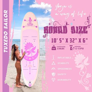 Надувна SUP-дошка Tuxedo Sailor 10'6 x 33 x 6 для йоги, серфінгу та подорожей з аксесуарами